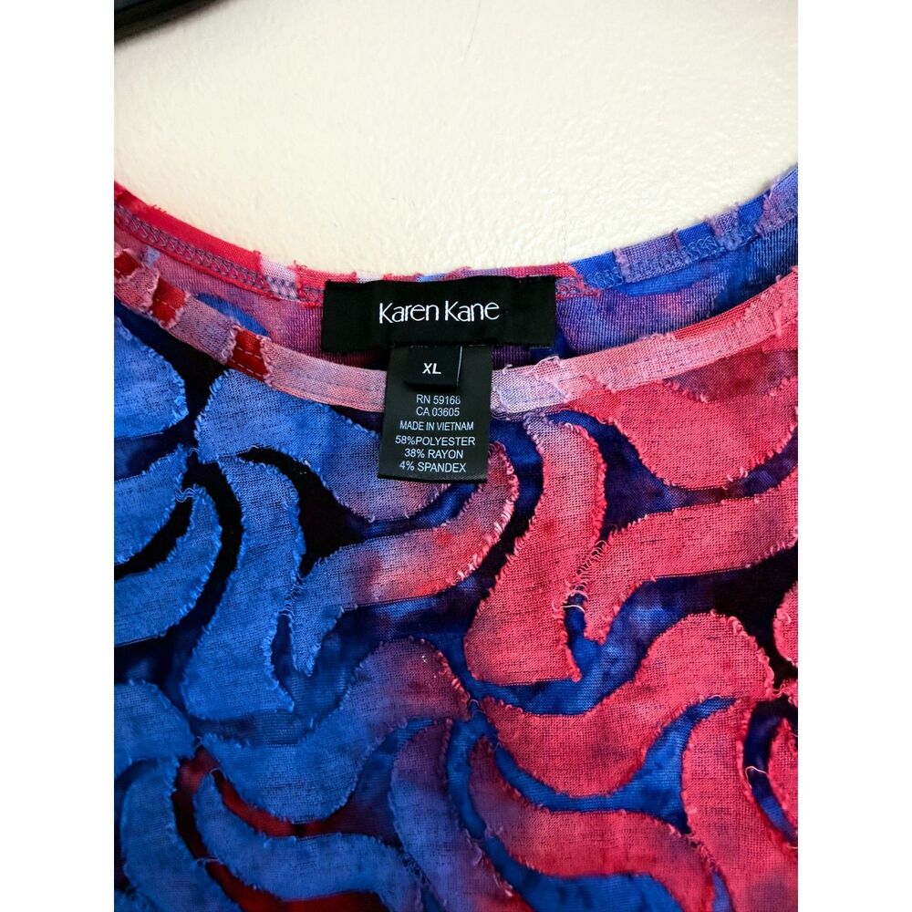 Karen Kane Velvet Burnout Floral Blouse - Size XL - Blue & Red Boho Top - Picture 3 of 7